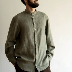 Manfair Olive Khaki Linen/Cotton Shirt L NWT Giftable